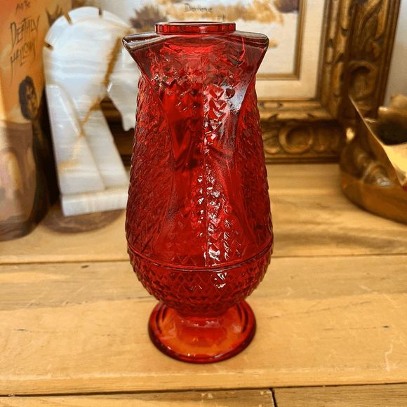Vintage Viking Glass Ruby Red Owl Fairy Lamp 7 Inch 2-Piece "Owl Glimmer" - Picture 2 of 5